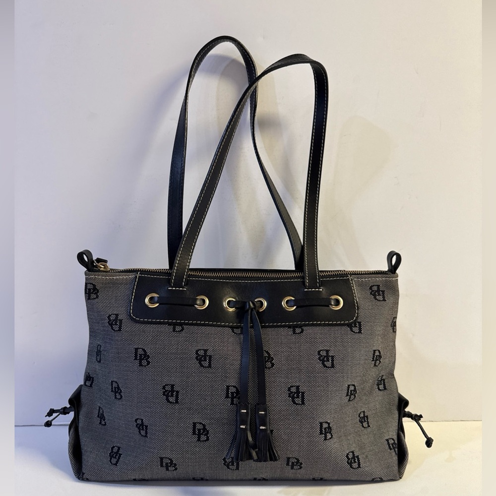 *Dooney and Bourke Vintage Signature Monogram Tassel Black Gray Shoulder Purse